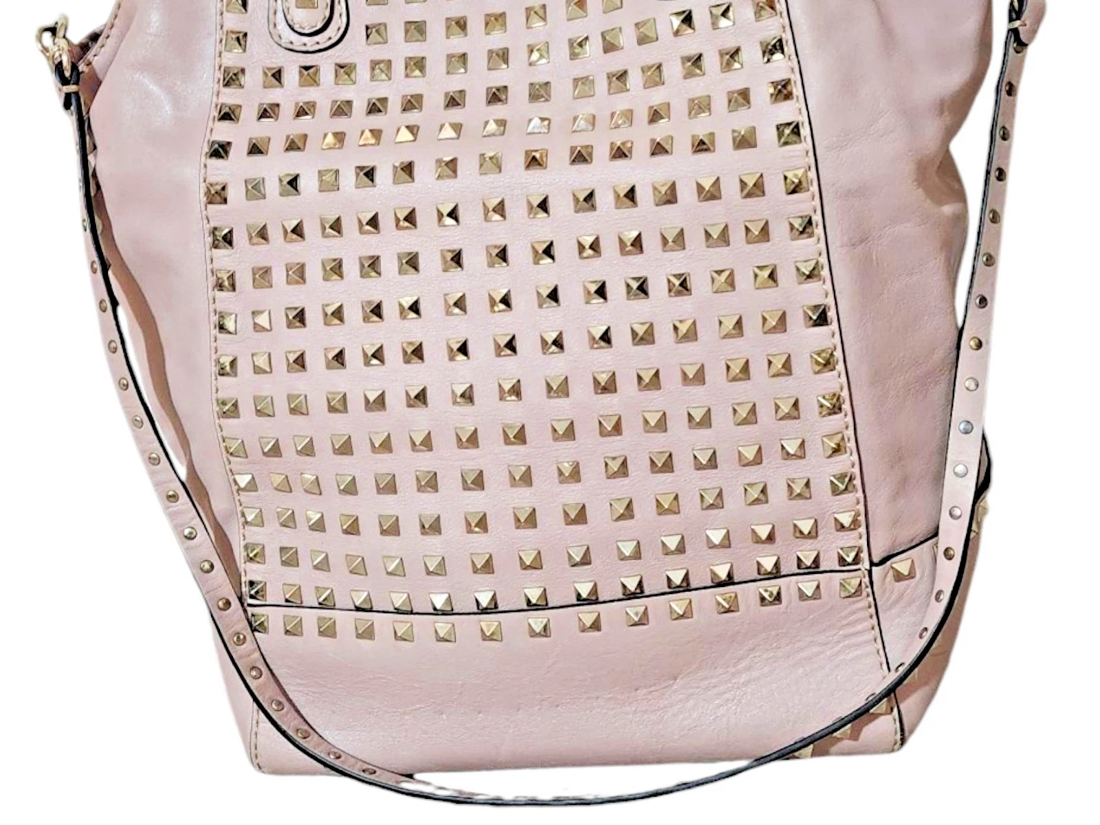 Borsa a tracolla Valentino G marrone Rockstud in pelle di agnello con manici