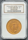 1908 P $20 ST. GAUDENS DOUBLE EAGLE NO MOTTO NGC MS 65, WELLS FARGO GOLD HOARD