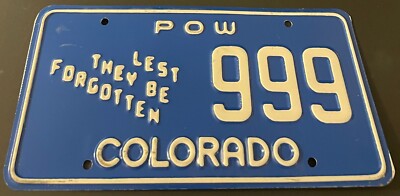 COLORADO POW EX PRISONER OF WAR VET LICENSE PLATE 