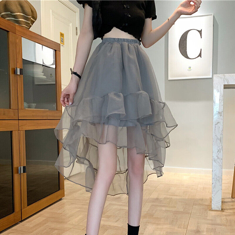 Lady Mesh Skirts Ruffle Frill Asymmetrical High Elastic Lady Mesh Skirts Ruffle Frill Asymmetrical High Elastic