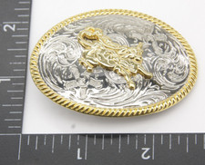 Western Style Belt Buckle 2 1/2" - Bull Gold and Silver colors - Modern Costume