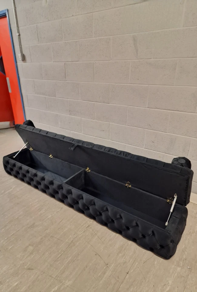 Elegant black velvet tufted daybed with storage, bolster cushions – luxe chaise. - Image 2 of 4