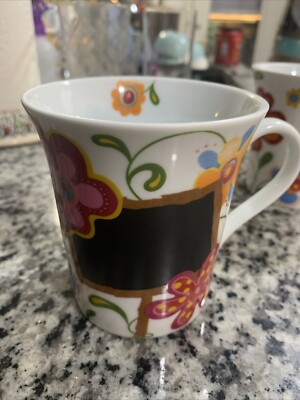 Konitz Groovy Flowers Floral Slate Board Coffee Tea Mug Cup Germany New