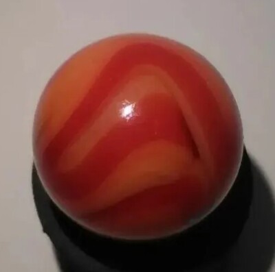 Unidentified Vintage Old Marble Swirl Flame Red Orange 5/8 Hand Gathered