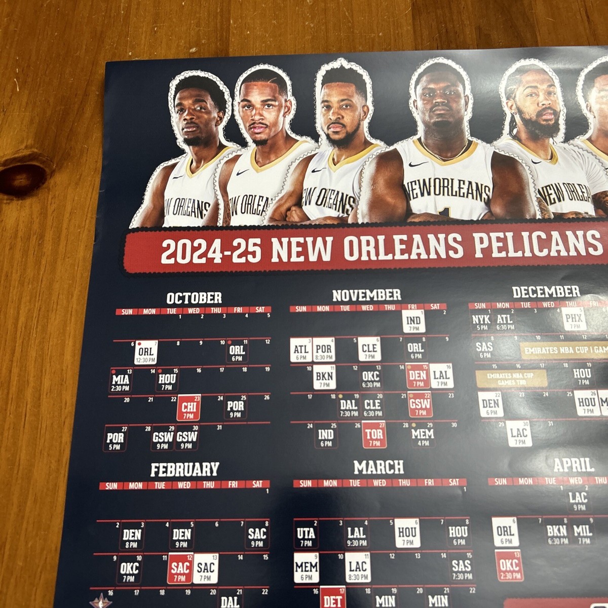 New Orleans Pelicans Poster 2024-2025 NBA Schedule 18 X 24 Zion