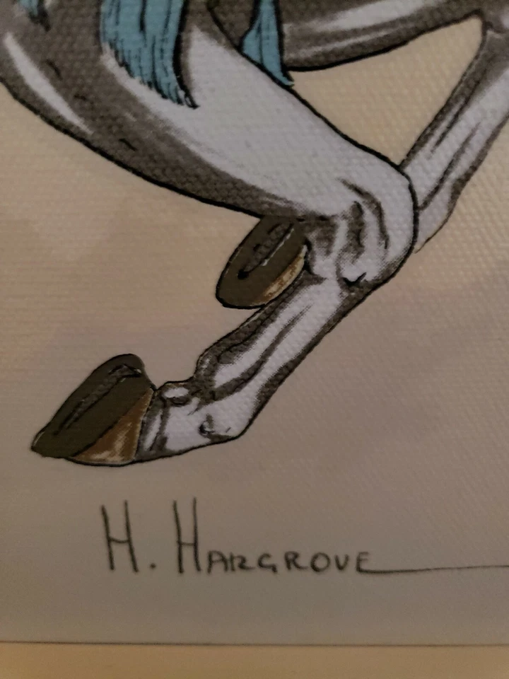 Serigrafia em tela assinada e emoldurada H Hargrove cavalo carrossel 12" x 16" - Imagem 3 de 4