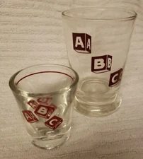 Lot of 2 Vintage Libbey A B C Building Blocks Drinkware SHOT GLASS +