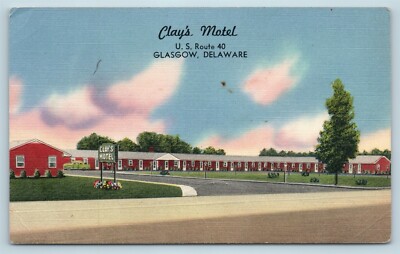 Postcard DE Glasgow Delaware Clay's Motel c1950s Linen AG8