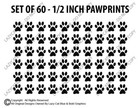 Set of 60 - 1/2 Inch Pawprint Decal Bundle Sticker Pet Dog Cat Paw Prints Small