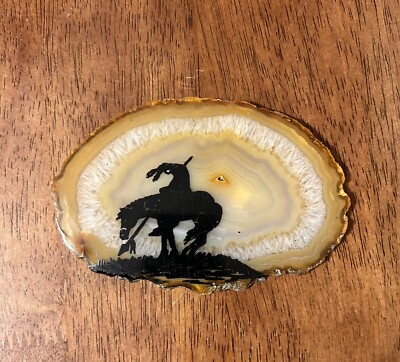 Geode Crystal Agate Slice Hand Painted End Of The Trail Native American Art