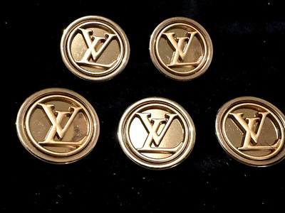5 SILBER & GOLD LOUIS VUITTON KNÖPFE, MIT IKONISCHEM GOLD LV LOGO GROSS / 25mm Größe