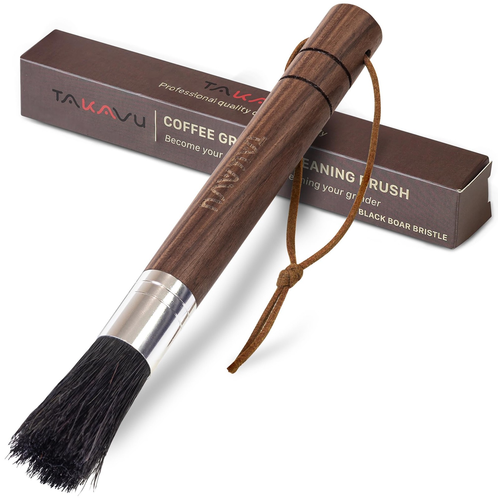 Coffee Grinder Cleaning Brush, Barista Brush with Black Boar