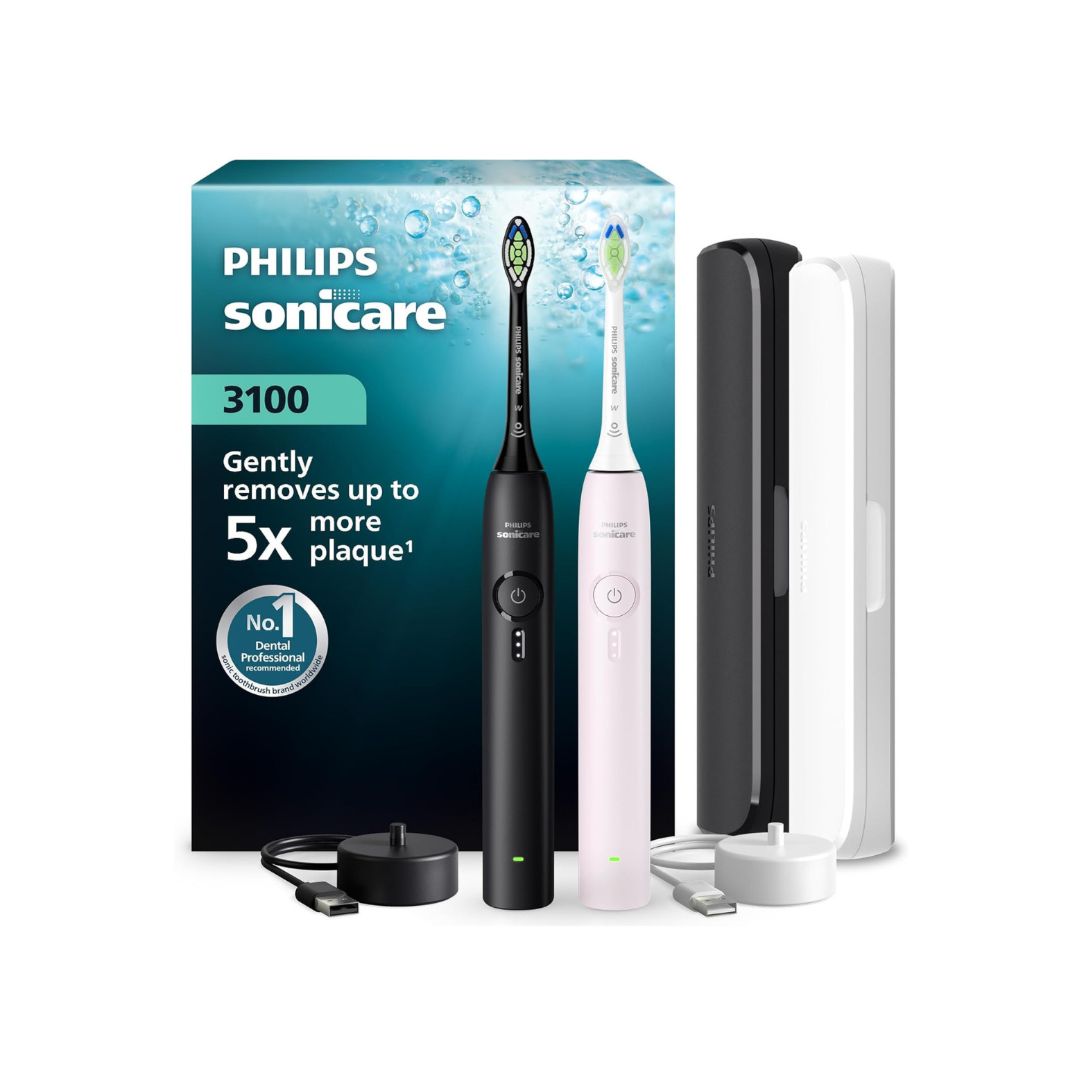 Philips Sonicare 3100 Duo  Electric Toothbrush Black/White With Travel Cases