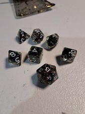 7 Peice Acrylic Dice. Clear  Glitering Black with Whit Numbers