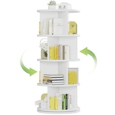 4-Tier Rotating Bookshelf, Small Corner Bookshelf for Small Space, 360 Displa...