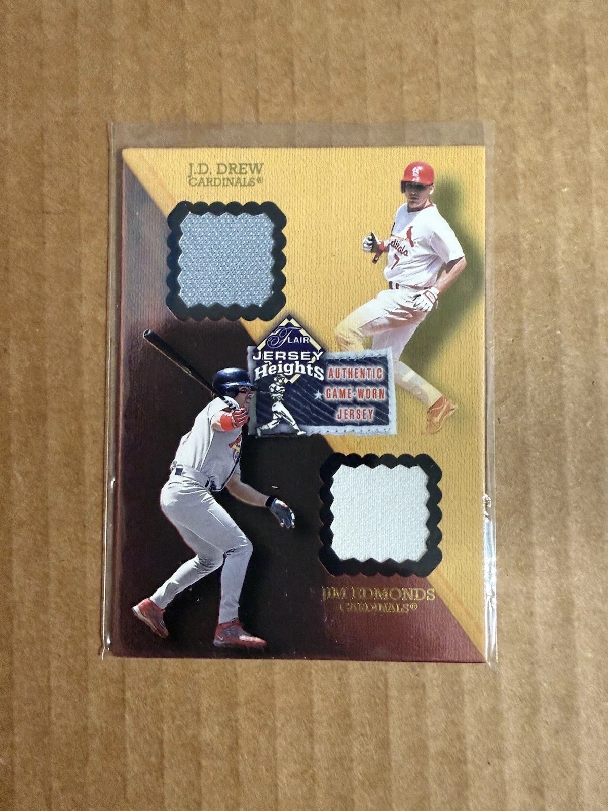 2002 Flair Jersey Heights Dual Game used Memorabilia Jim Edmonds/JD Drew view 1