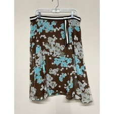 Sag Harbor Floral A-Line Skirt Size 16 Brown Blue Lined Career Midi
