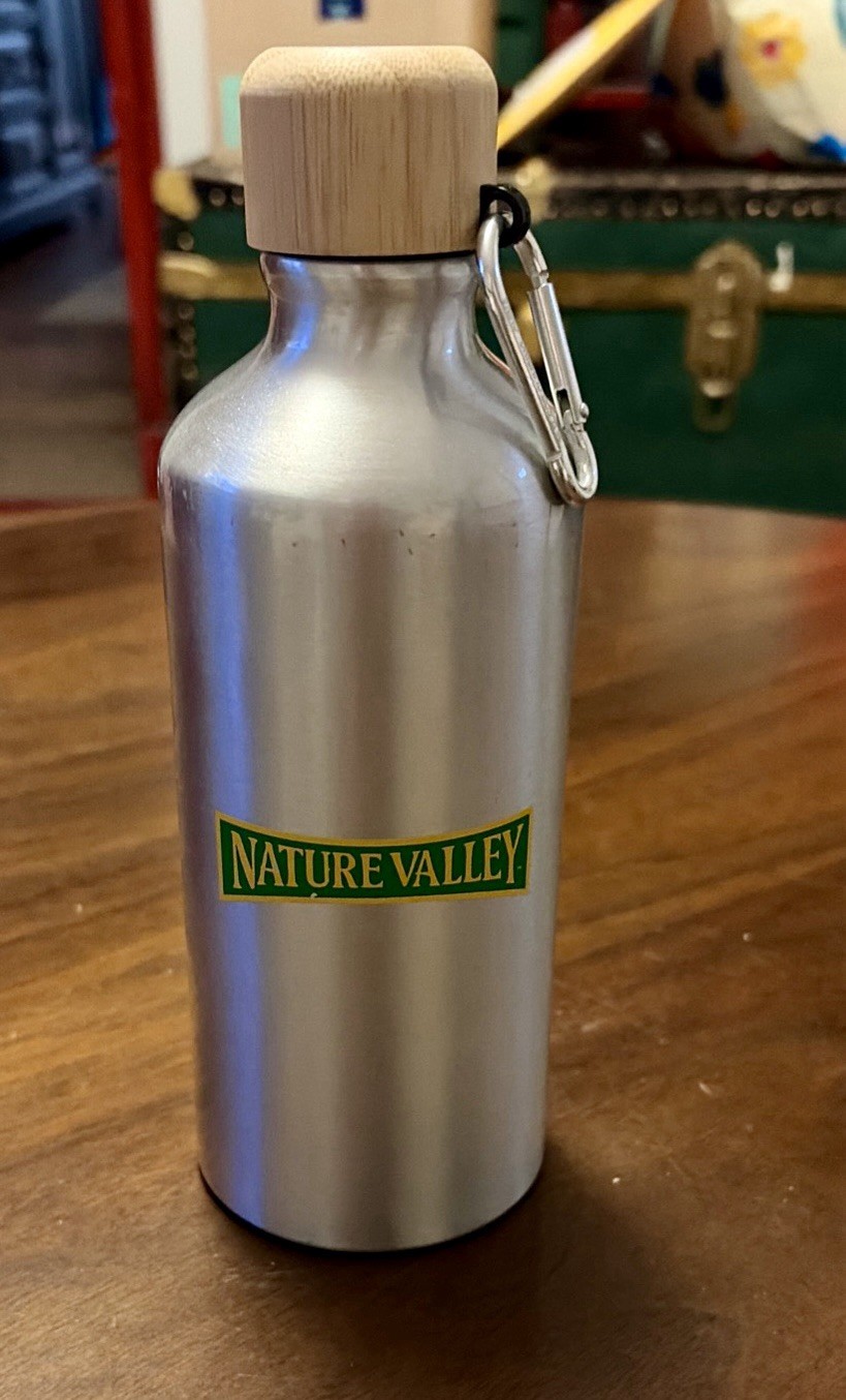 Logo Recycled Aluminum with Wood Top Water Bottle Nature Val
