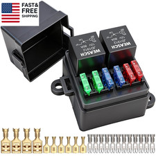 12V 6 Way Fuse Relay Box, 2 Relays and 6 ATC/ATO Blade Fuses, 4-Pin 80A Relay B