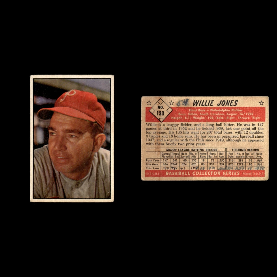 Willie Jones #133 1953 Bowman Color Philadelphia Phillies Baseball Card MLB EX - Image 3 of 3