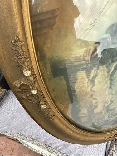 Antica cornice vittoriana colorata a mano in legno ornata convessa vetro bollato 23" - Foto 9 di 15