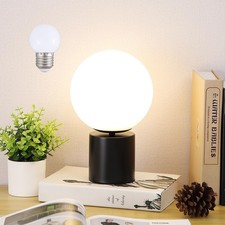Yuniexuber 11 Inch Mid Century Modern Table Lamp Black Bedside Lamp White Glass
