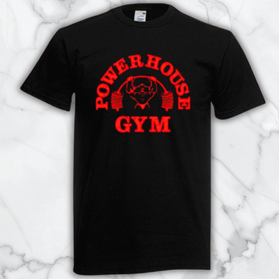 #ad Powerhouse Gym Red Men#x27;s Black Graphic T Shirt $12.67