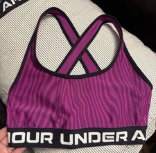 Under Armour Crossback Sports Bra Magenta Zebra Logo Band Small 1376436