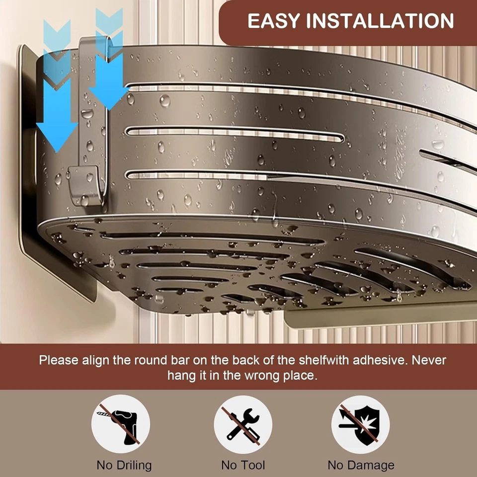 2-Tier Corner Shower Caddy Shelf Bathroom Corner Bath Storage Holder with 8-Hook - Image 4 of 4