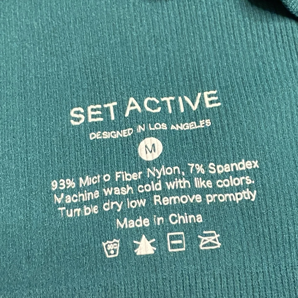 套装活动运动文胸女式 M 绿色雕塑弹性罗纹单肩锻炼健身房 — 第 3/4 张图片