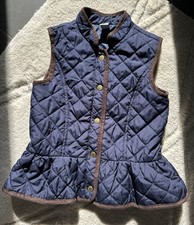 Janie and Jack Girls Size 5-6 Navy Blue Puffer Vest Snap front Suede trim