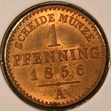 1856-A German States Prussia 1 Pfennig Original & Pleasing Choice Unc 