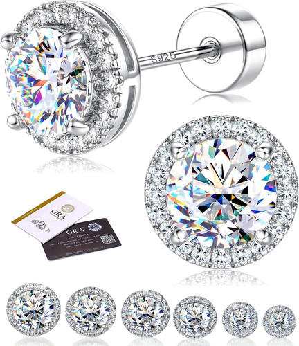 Moissanite Stud Earrings with Flat Back - 925 Sterling Silver D Color VVS1