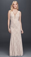 David's Bridal Wedding Dress - DB Studio - Ivory Lace, Deep V, Sheath - Size 12