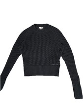 J. Crew Women's Pointelle Crewneck Sweater Black Open Knit- Sz Large Beach SU24