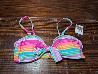 New No Boundaries Juniors Tricot Stripe Knot Bikini Top Sz S(3-5) Removal Straps