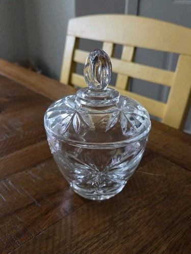 Vintage Anchor Hocking Clear Prescut Glass Star of David Sugar Bowl w/ Lid