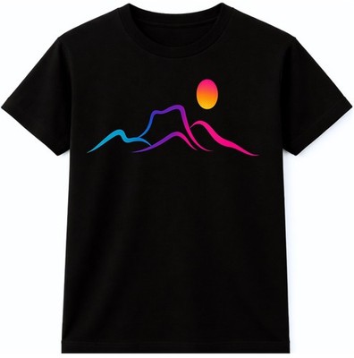 Mountain Line Art T-Shirt Minimalistisch Landschaft Sonne Grafik Tee Abstrakt Natur