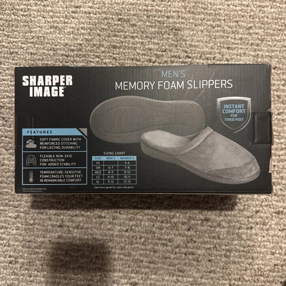 Sharper Image Men’s Memory Foam Slippers Size Large* 11-12 Gray New In Box - Image 3 of 4