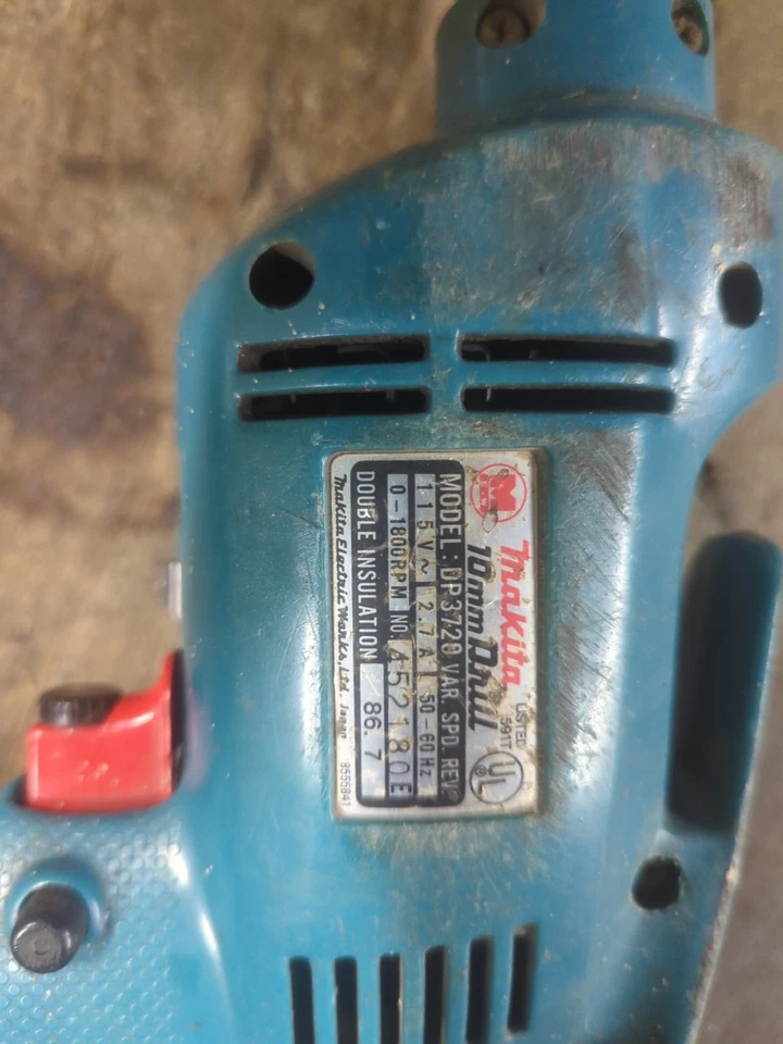 Taladro de colección Makita DP3720 10 mm con cable azul con llave mandril velocidad variable probado Foto 3 de 4