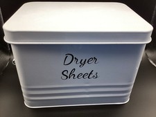 Dryer Sheet Container, White Metal, Laundry Room , Farmhouse/contemporary.