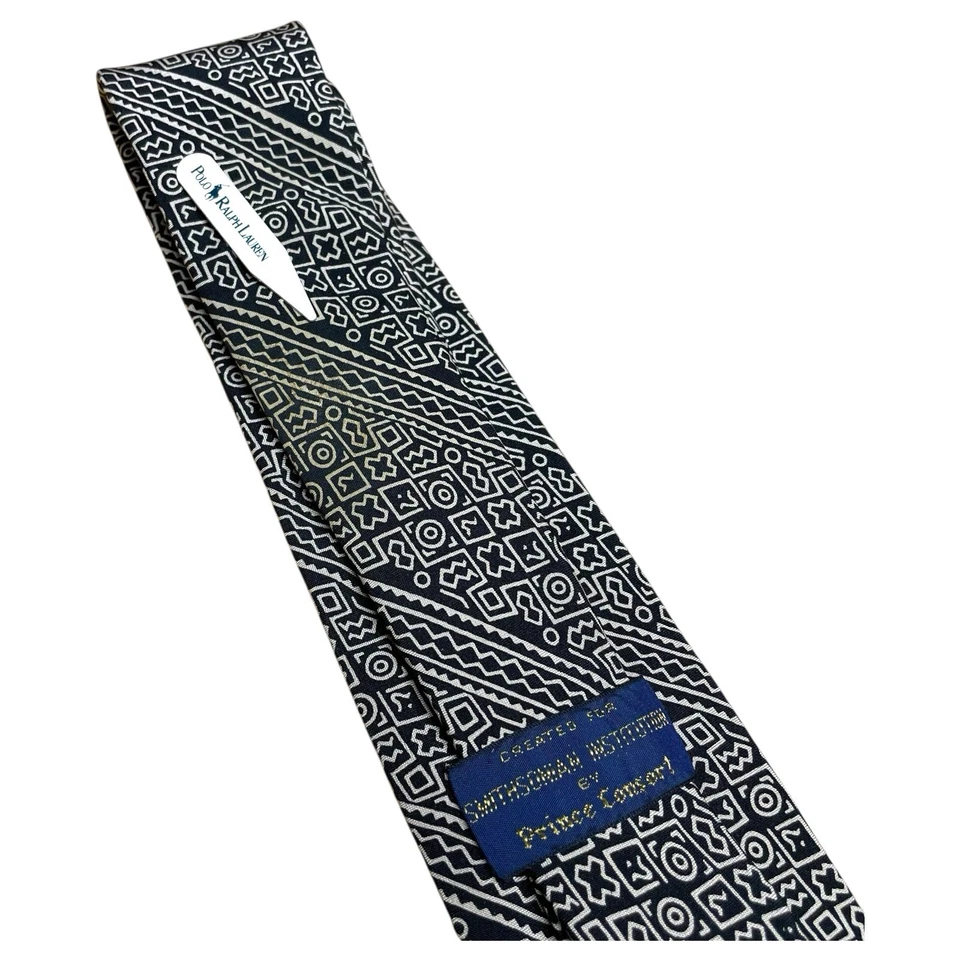"Corbata Smithsonian vintage - arte africano estampado de tela de barro toda seda 55""" Foto 3 de 4