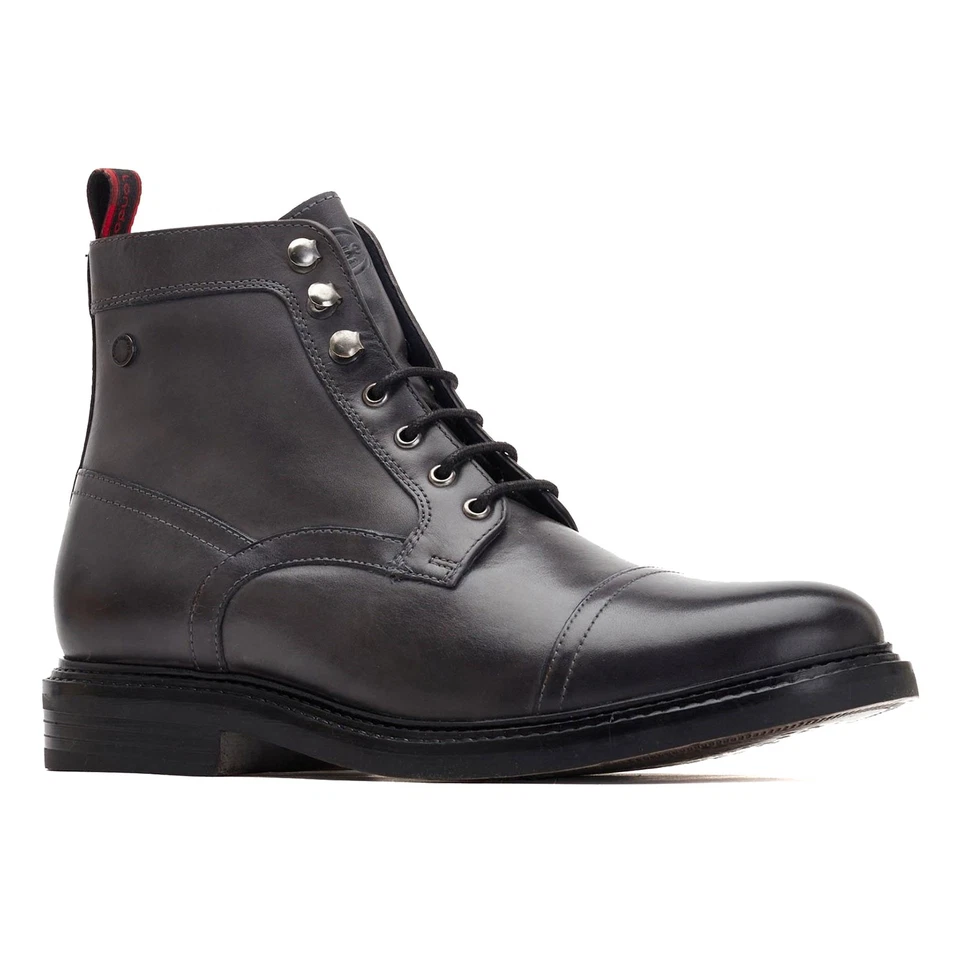 Base London Henderson Hombre Formal Vestido Cuero Botines de Moda Gris - Imagen 2 de 4