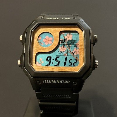 Custom Casio AE1200 Cherry Blossom Mod — Sakura Royale (Black Case
