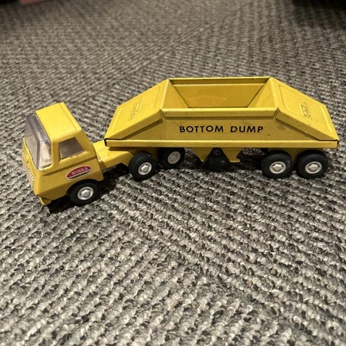 Tonka Bottom Dump Truck Semi & Trailer Yellow Vintage Pressed Steel Toy Rig