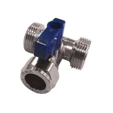 Twin Dual Appliance Washing Machine Dishwasher Valve Tap Tee 15mm x 3/4" x 3/4"
