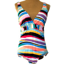 Anne Cole 1-Piece Swimsuit NEW w/Tags SIZE 16 Nylon/Spandex Multi Stripe
