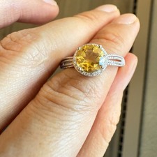 925 Sterling Silver Ring Round 7mm Natural Citrine Gemstone Zircon Yellow Gift