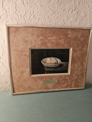 Vintage MidCentury Dali Enamel Print ''Basket Of Bread'' Framed, Gold Signature...
