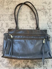 HOBO International Leather Shoulder Bag Purse Gray Taupe Double Handle Zip Close